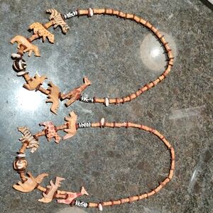 Vintage Wooden African Animal Charm Beaded Necklace